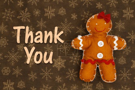 Téléchargez les photos : Message de remerciement avec pain d'épice homme et flocons de neige pour vos vacances ou message de Noël - en image libre de droit