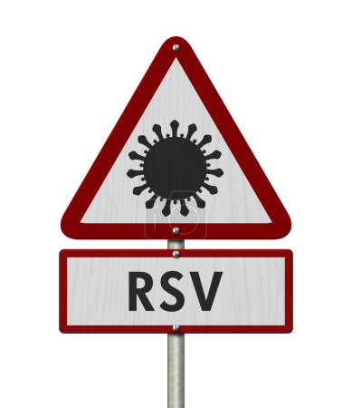 Photo for RSV red warning road sign isolated on white for caution health message - Royalty Free Image
