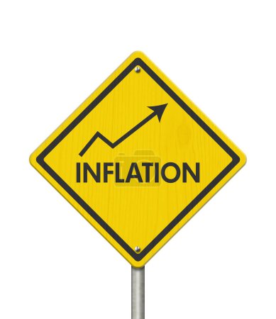 Téléchargez les photos : Inflation jaune avertissement panneau de signalisation isolé sur blanc pour avertissement message économique - en image libre de droit