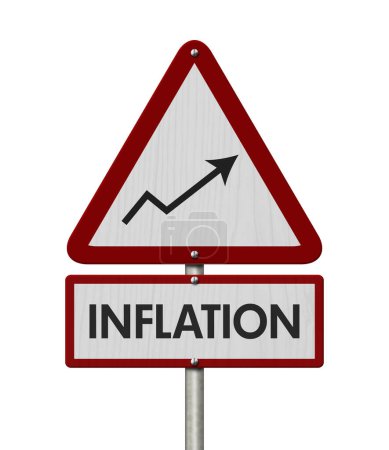 Téléchargez les photos : Panneau rouge d'avertissement d'inflation isolé sur blanc pour message économique de prudence - en image libre de droit