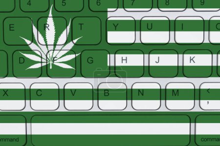 Téléchargez les photos : USA green weed flag over a computer keyboard for ordering online - en image libre de droit