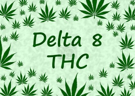 Foto de Delta 8 Signo de THC con hojas de cannabis para tu negocio de malezas - Imagen libre de derechos