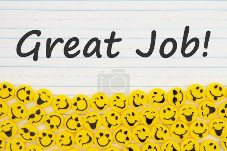 Photo for Great Job message with yellow happy buttons border on lined paper for your great message - Royalty Free Image