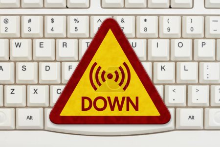 Photo for Internet Down message on a yellow warning sign a computer keyboard - Royalty Free Image