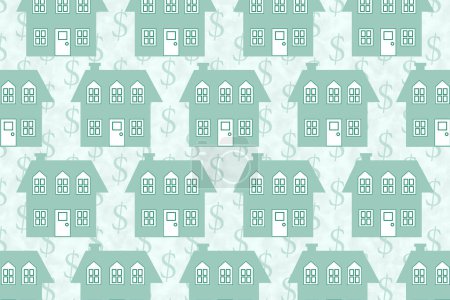 Téléchargez les photos : Illustration maison verte de deux étages avec fond de signe dollar pour le message immobilier - en image libre de droit
