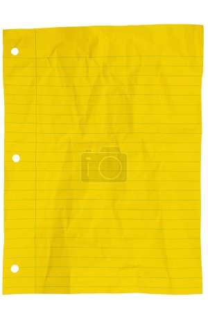 Photo for Retro yellow lined school crumpled paper background isolated on white with copy space for your school message - Royalty Free Image