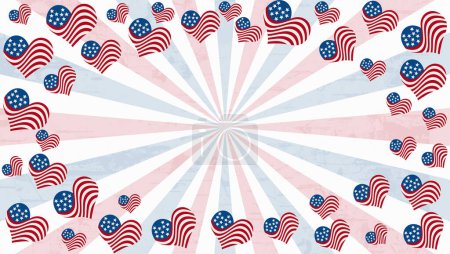 Illustration red, white and blue USA flag hearts pattern background for US or patriotic message
