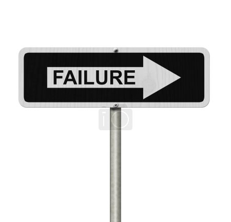 Téléchargez les photos : Le chemin de l'échec, Panneau de rue noir et blanc avec mot Échec isolé sur blanc - en image libre de droit