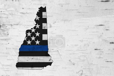 Photo for American thin blue line flag on map of New Hampshire for your support of police officers - Royalty Free Image