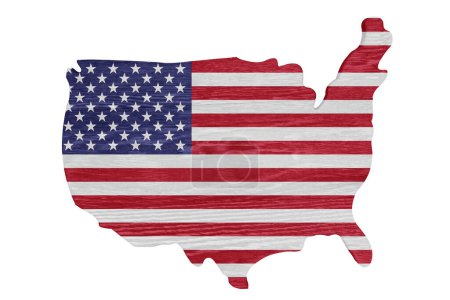 Foto de Mapa de madera envejecida bandera estadounidense aislado en blanco - Imagen libre de derechos
