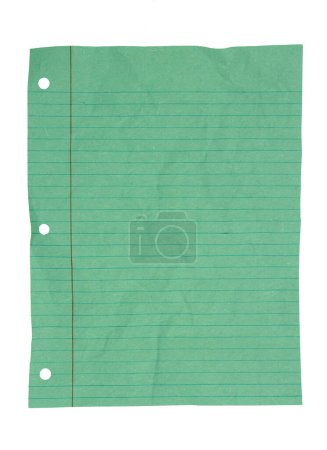 Photo for Retro green lined school crumpled paper background isolated on white with copy space for your school message - Royalty Free Image