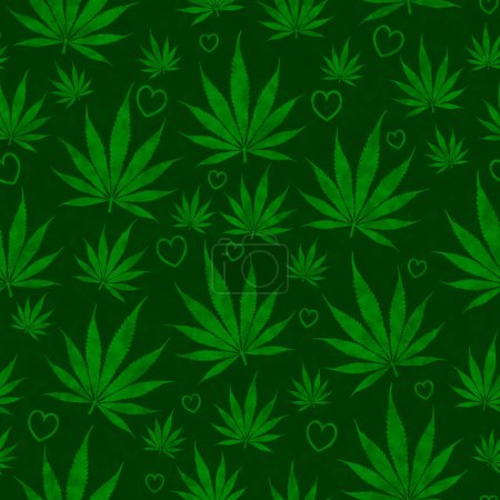 Photo for Green weed and hearts background that repeats and seamless for cannabis message - Royalty Free Image