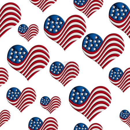 Téléchargez les photos : Illustration rouge, blanc et bleu drapeau des États-Unis coeur motif fond qui est sans couture et répète - en image libre de droit