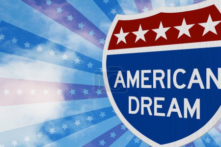 Téléchargez les photos : American Dream message sur l'autoroute panneau routier avec ciel - en image libre de droit