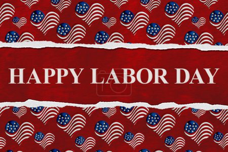 Photo for Happy Labor Day sign with USA stars and stripes flag hearts with rip - Royalty Free Image