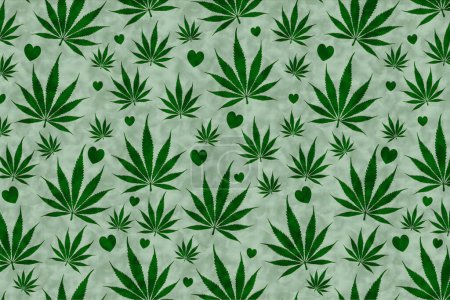 Photo for Retro Green weed and hearts background for a cannabis message - Royalty Free Image