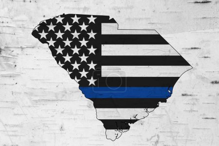 Photo for American thin blue line flag on map of South Carolina for your support of police officers - Royalty Free Image
