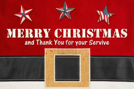 Photo for Merry Christmas to our troops greeting card on Santa suit - Royalty Free Image