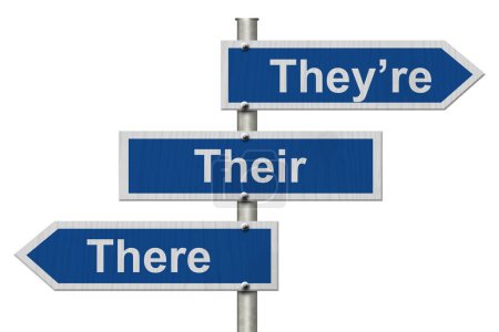 Lernen der korrekten Grammatik, Blaues Verkehrszeichen mit Wörtern Sie sind, Ihre und Da isoliert über Weiß
