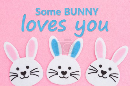 Photo for Some bunny loves you greeting with Easter bunny rabbit on pink felt fabric - Royalty Free Image
