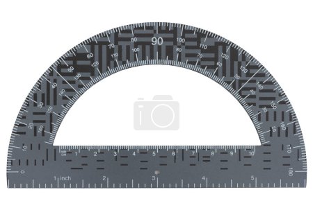 Photo for Metal silver protractor isolated on white for school - Royalty Free Image