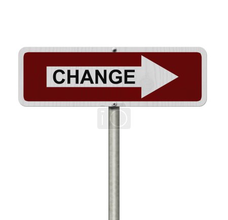 Téléchargez les photos : Le chemin du changement, Panneau de rue rouge et blanc avec mot Change isolé sur blanc - en image libre de droit