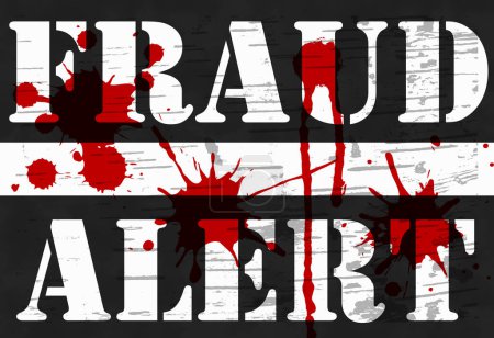 Photo for Fraud Alert message with blood Scam Alert message with blood spots on weathered black - Royalty Free Image
