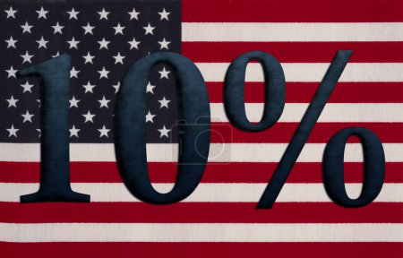  10 por ciento con bandera de EE.UU. con estrellas y rayas para sus ventas de vacaciones en EE.UU.