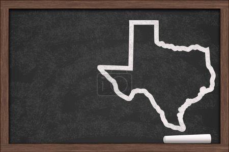 Foto de Mapa del estado de Texas en una pizarra con un trozo de tiza - Imagen libre de derechos