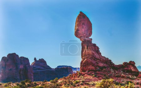 Photo for Balanced Rock Garden of Eden Background Windows Section Arches National Park Moab Utah USA Southwest. Classic sandstone hoodoo and famous landmark in Arches National Park. - Royalty Free Image