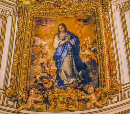 Photo for Virgin Mary Heaven Immaculate Conception Painting Chapterhouse Seville Cathedral Seville Andalusia Spain Painting by Bartolme Murillo in 1600s Cathedral built 1500s - Royalty Free Image