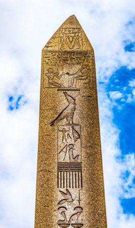 Photo for Egyptian Hieroglyphs Obelisk of Theodosius Hippodrome of Constantinople Istanbul Turkey. Obelisk orginally brought from Egypt by Emperor Theodosius the Great in 324AD. Originally built in 1490 BC from Temple of Karnak in Luxor - Royalty Free Image