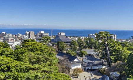 Photo for City View Observatory Sagami Bay Hojo Castle Odawara Kanagawa Japan.  Hojo Clan controlled castle to 1590, when Heideyoshi took castle in 1600s Edo Period. - Royalty Free Image