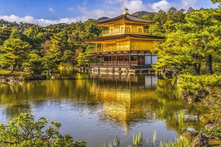 Photo for Coloful Water Reflection Garden Kinkaku-Ji Rokuon-Ji Golden Pavilion Zen Buddhist Temple Park Kyoto Japan. Dates to 1397 World Heritage Site. - Royalty Free Image