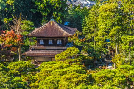 Colorful Fall Leaves Kannon Hall Tori Gate Ginkakuji Silver Pavilion Zen Buddhist Temple Park Kyoto Japan. Also known as Jishoji Temple of Shining Mercy. Built in 1460 by Ashikaga Yoshimasa.