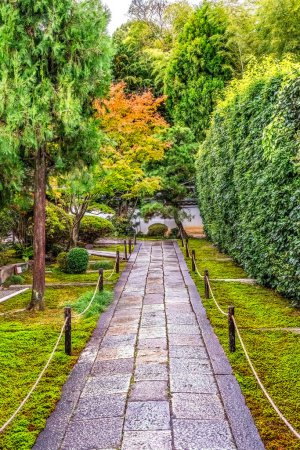 Coloful Path Tofuku-ji Funda-In Sesshu-ji Zen Buddhist Temple Kyoto Japan. Sesshu-ji Is a Small Temple in Tofuku temple complex. Founded 1321 Kamakura period for Ichijo Clan.