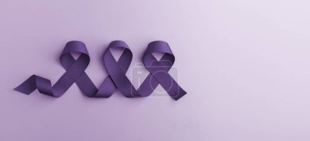 Photo for Cancer Awareness Concept. Global Community in Healthcare. World Cancer Day. Close up of Violet Ribbon. Top View - Royalty Free Image
