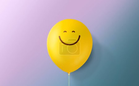 Photo for Happiness Day Concept. Happy and Optimistic Mind, Well Mental Health. Enjoying Life Everyday. a Smiling Emoticon Balloon against a colorful Wall - Royalty Free Image