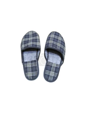 Photo for Homemade striped gray slippers on a white background - Royalty Free Image