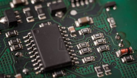 Foto de Primer plano de la placa de circuito electrónico o placa de circuito impreso PCB - Imagen libre de derechos