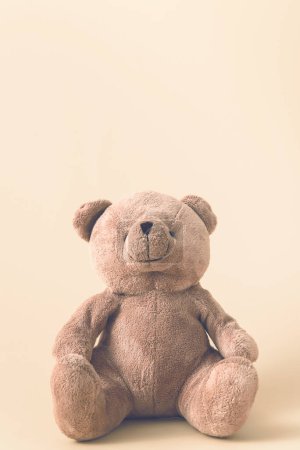 Foto de Lindo oso Teddybear aislado sobre fondo de arena pastel - Imagen libre de derechos