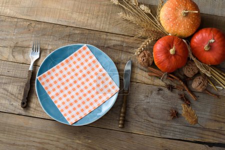 Photo for Autumn holidays dining table - top view - Royalty Free Image