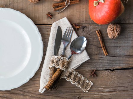 Photo for Autumn holidays dining table - top view - Royalty Free Image