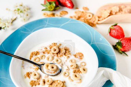 Photo for Healthy breakfast. granola with yogurt and milk. toning photo - Royalty Free Image