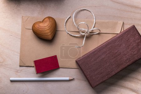 Photo for Valentines Greeting Card with wooden heart - Royalty Free Image