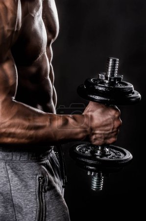 Photo for Torso of a Beautiful Bodybuilder Holding Dumbbell - Royalty Free Image