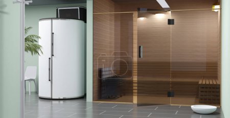 Photo for 3D illustration of a sauana zone with cryosauna - Royalty Free Image