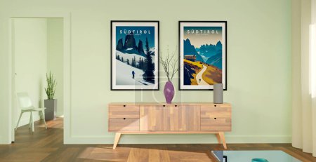Photo for A bright room with posters on the wall, 3D illustration - Royalty Free Image