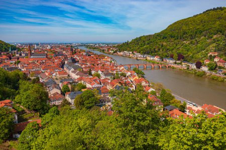 Photo for HEIDELBERG, BADEN-WUERTTEMBERG, GERMANY - CIRCA MAY, 2023: View from Stueckgarten Schloss Heidelberg to the Neckar river and Heidelberg old town, Germany. - Royalty Free Image