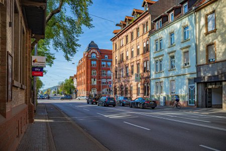 Photo for HEIDELBERG, BADEN-WUERTTEMBERG, GERMANY - CIRCA MAY, 2023: The Bergheimer Strasse of Heidelberg town, Germany. - Royalty Free Image